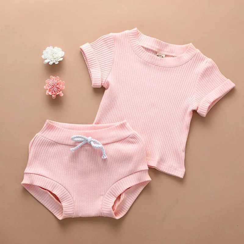 2-piece Solid Knit T-shirt & Striped Shorts for Baby