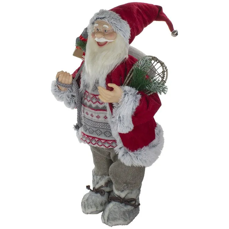 2' Standing Santa Christmas Figurine Carrying Snow Shoes and Presents