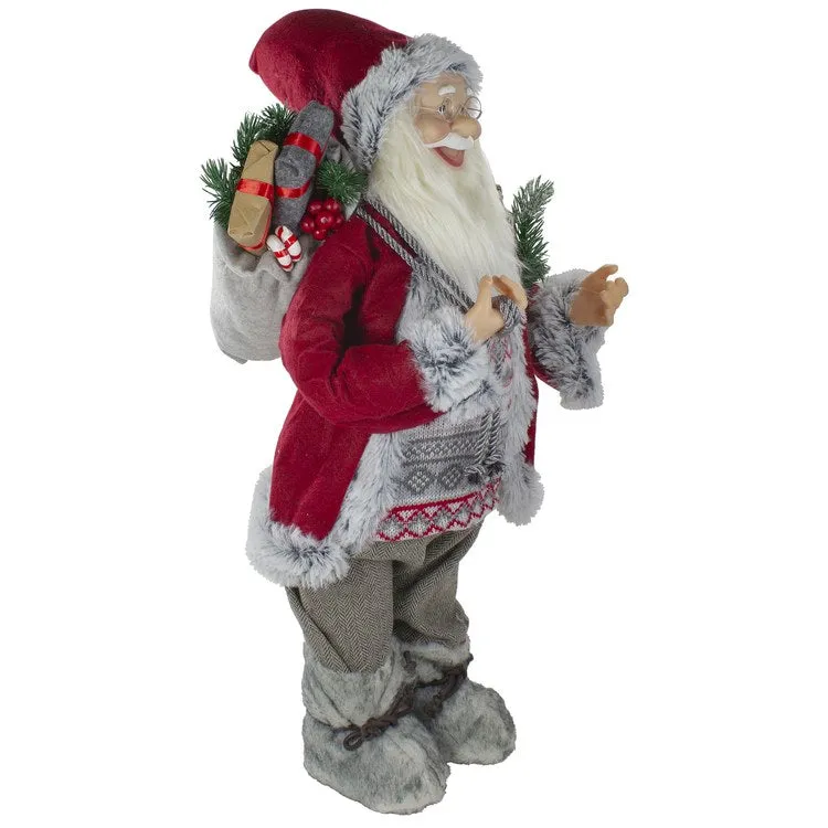 2' Standing Santa Christmas Figurine Carrying Snow Shoes and Presents