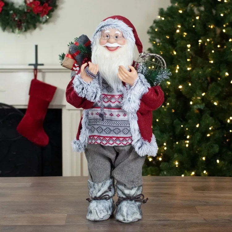 2' Standing Santa Christmas Figurine Carrying Snow Shoes and Presents