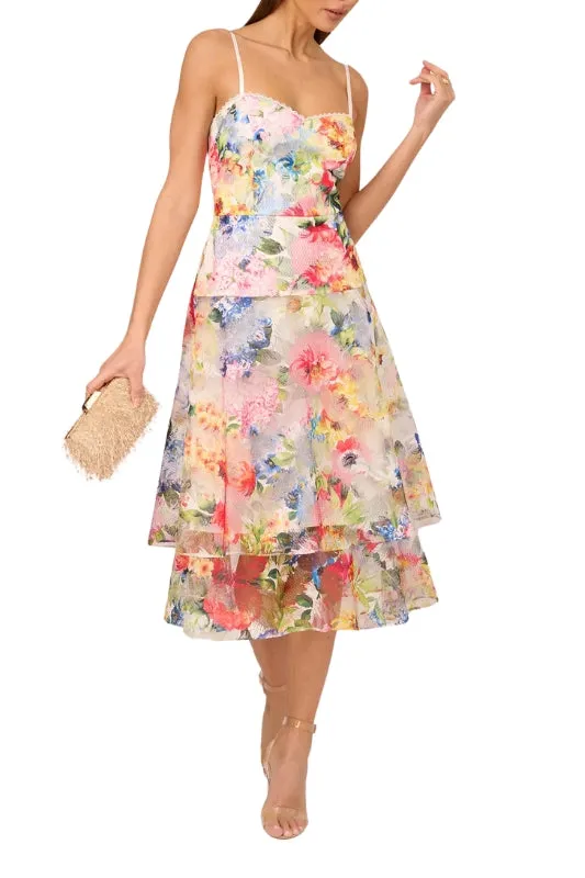 Adrianna Papell Printed Embroidered Fit & Flare Dress