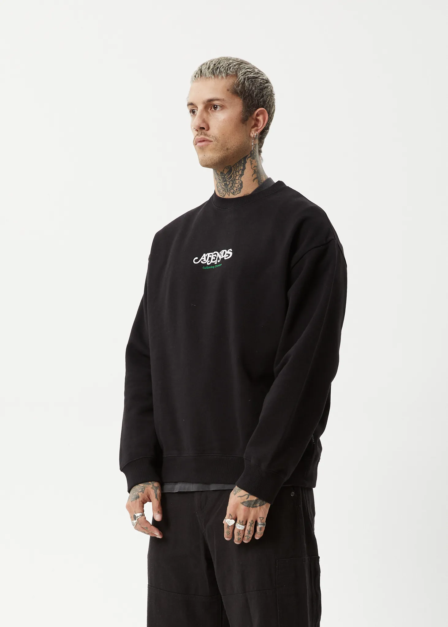 AFENDS Mens Break Through - Crew Neck - Black