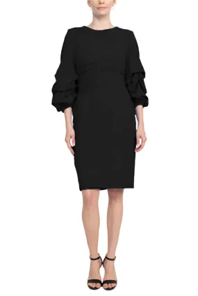 Alberto Makali Crew Neck Ruched 3/4 Sleeve Scoop Back Zipper Back Solid Crepe Dress