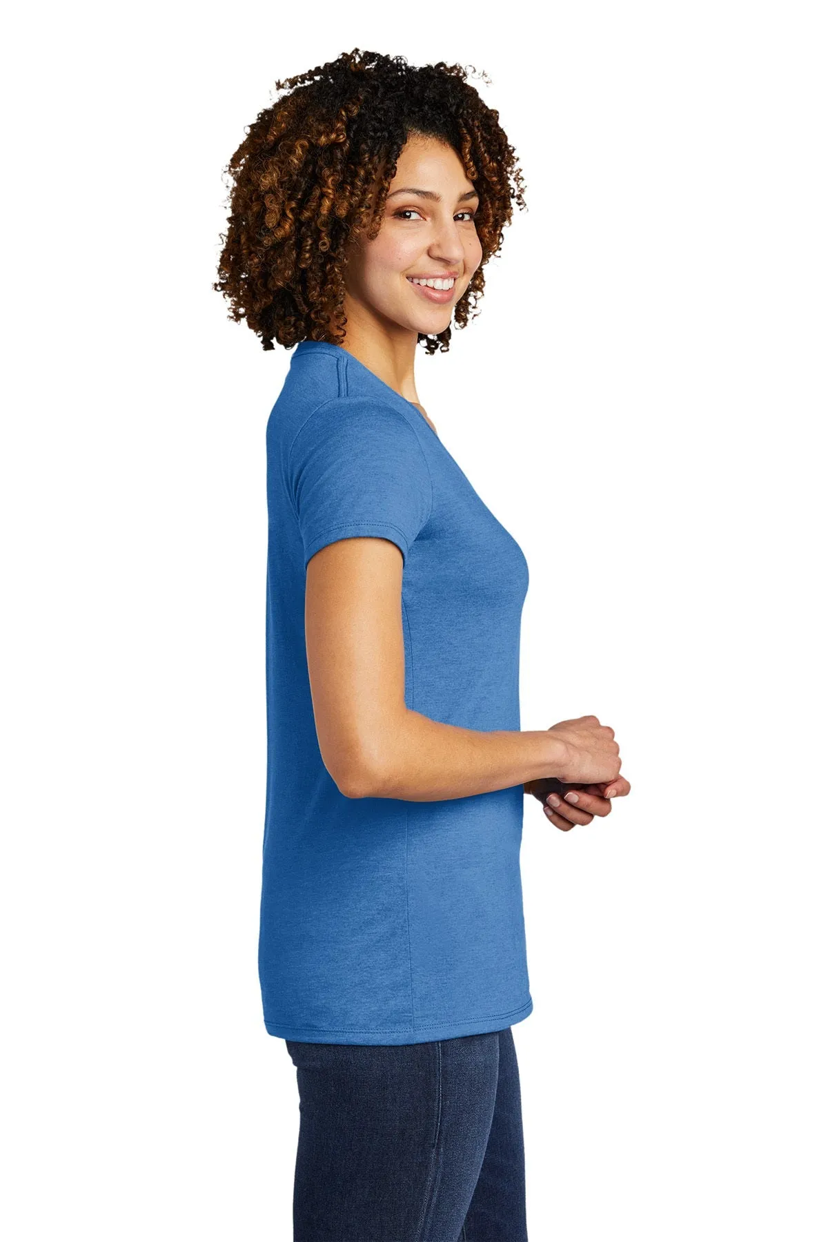 Allmade Women's Tri-Blend Custom V-Neck Tee, Azure Blue