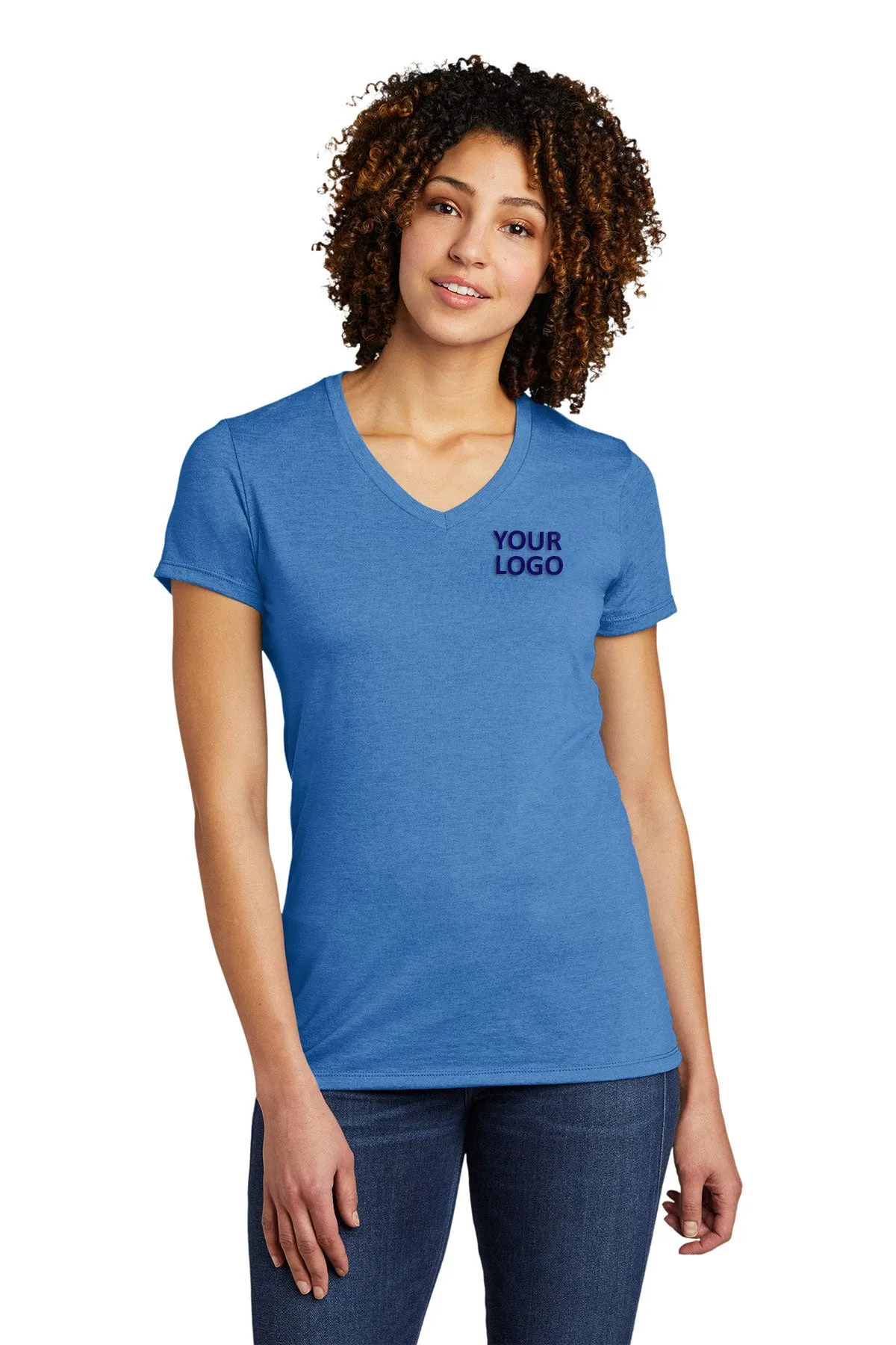 Allmade Women's Tri-Blend Custom V-Neck Tee, Azure Blue