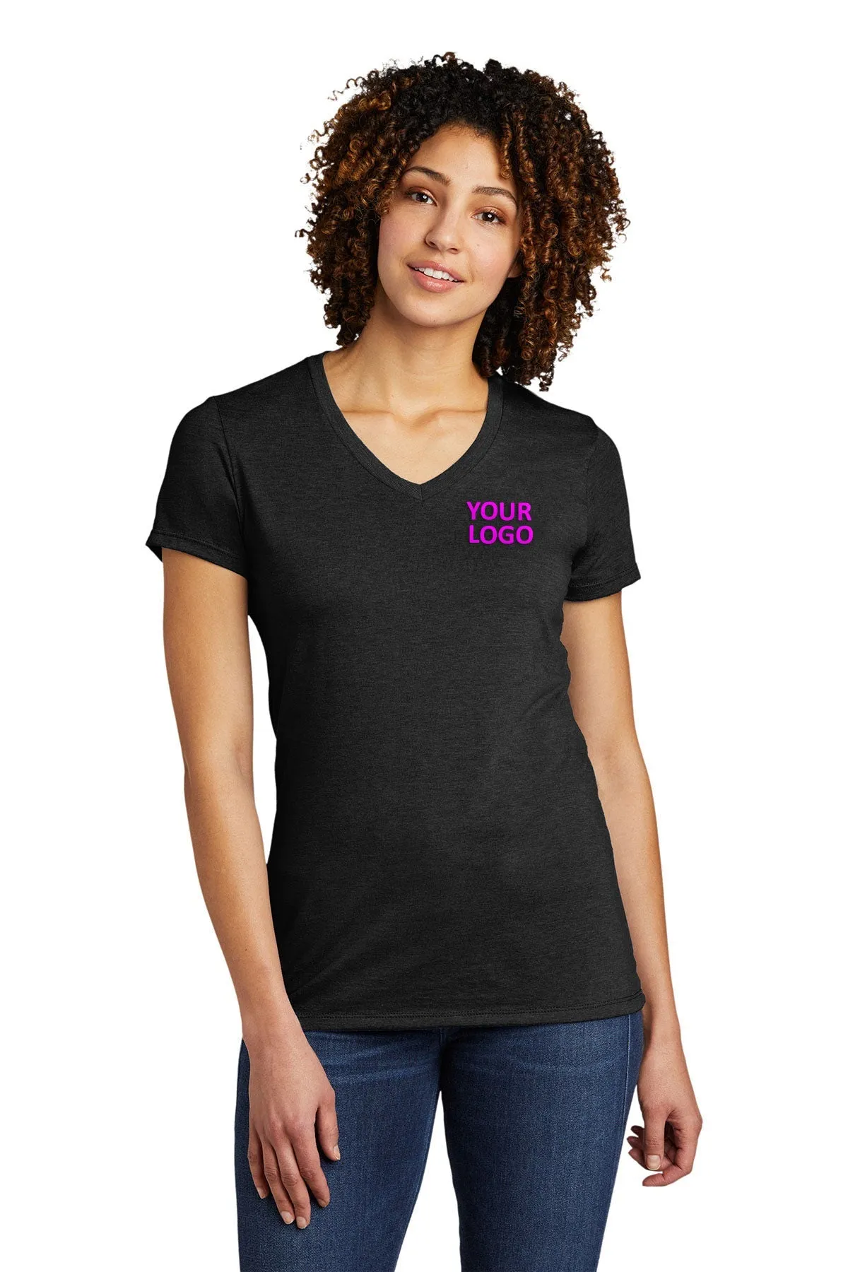 Allmade Women's Tri-Blend Custom V-Neck Tee, Space Black