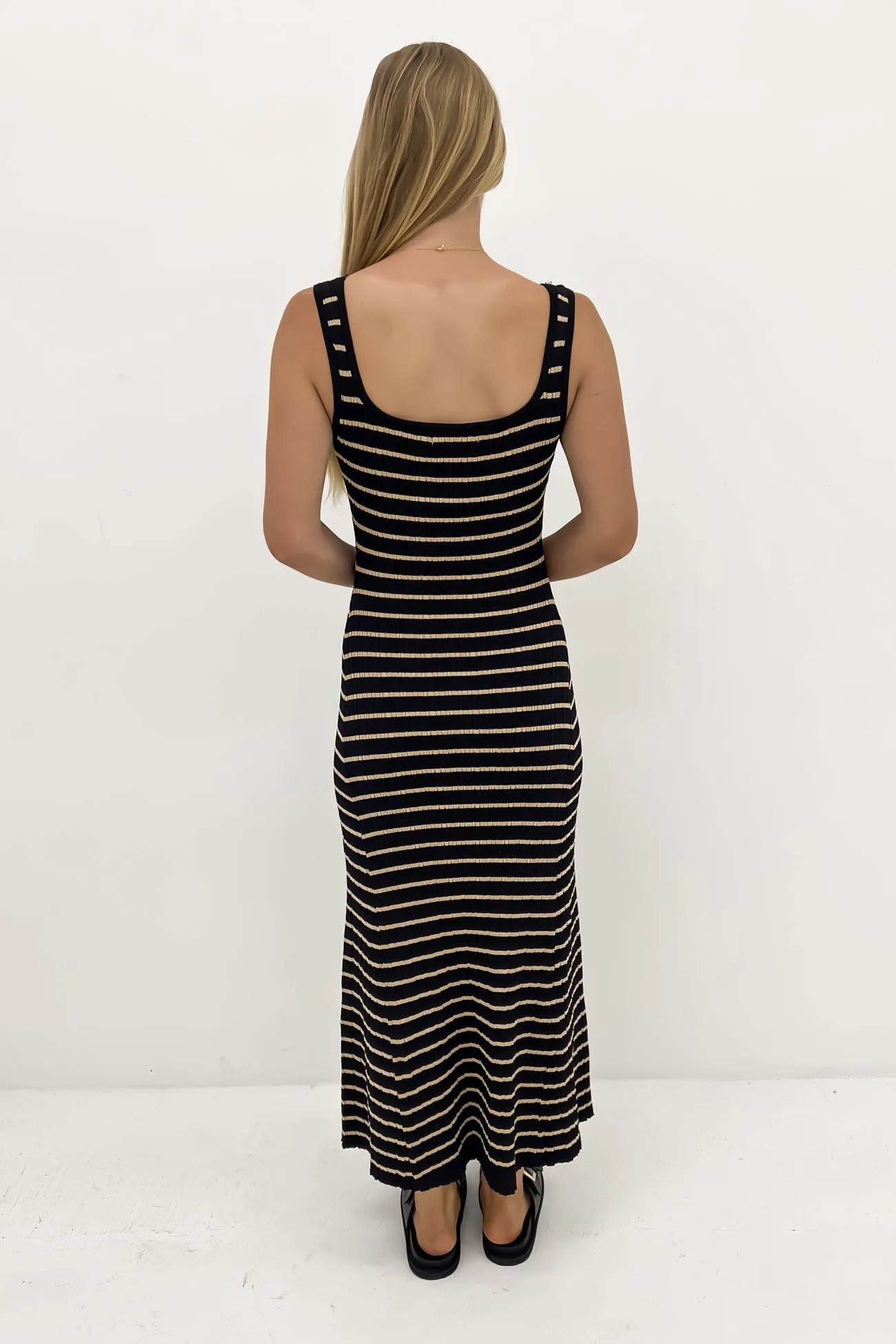 Alora Knit Maxi Dress Black Tan Stripe