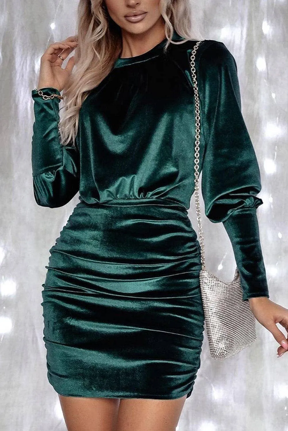 Amy Velvet Puff Sleeve Holiday Dress