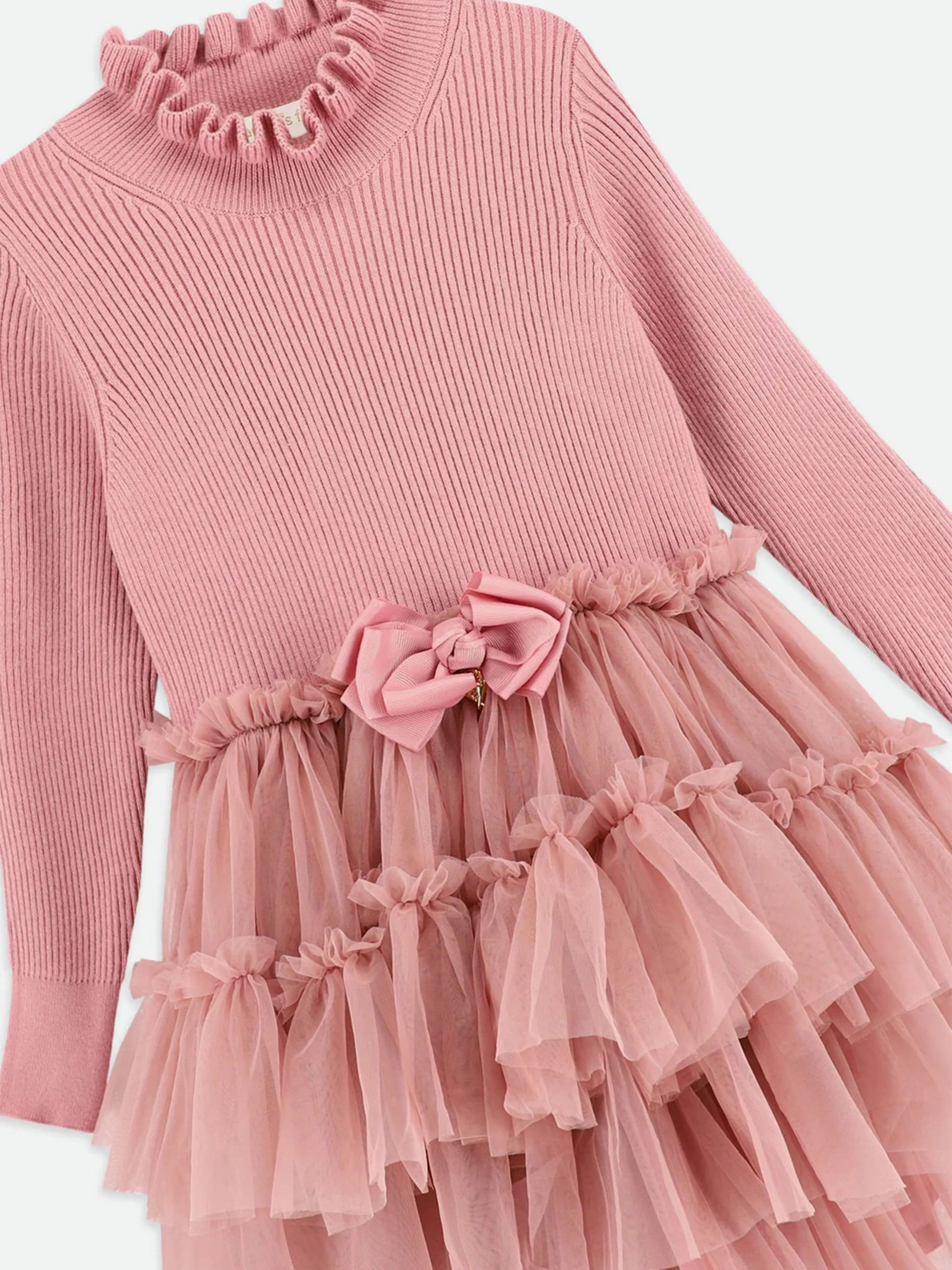 Angels Face Girls Elin Knit and Tulle Dress in Pink