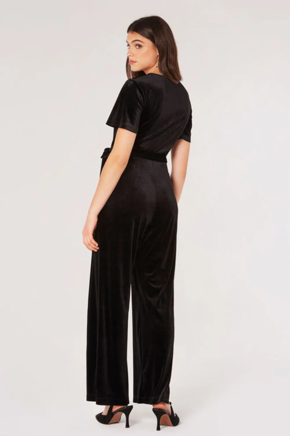 Apricot Velvet Wrap Culotte Jumpsuit