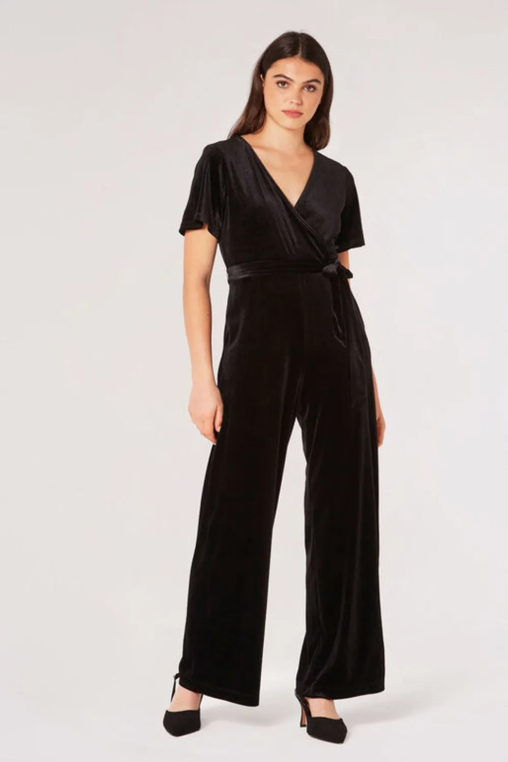 Apricot Velvet Wrap Culotte Jumpsuit