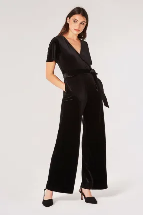 Apricot Velvet Wrap Culotte Jumpsuit