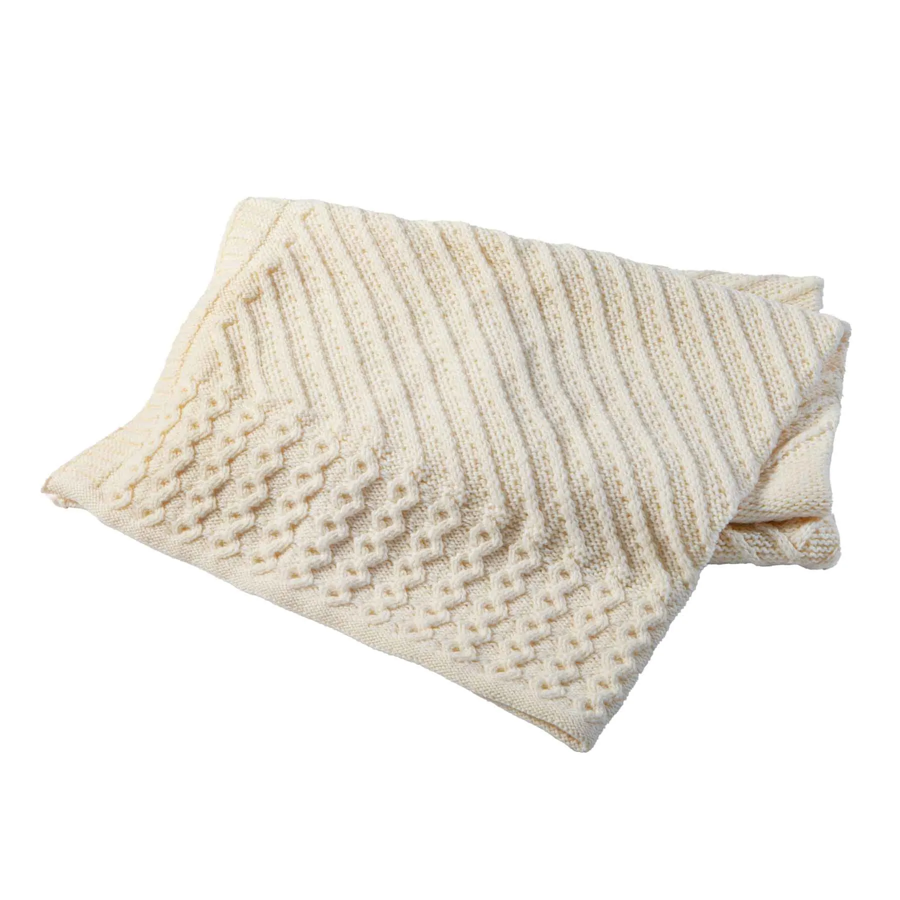 Aran Wool Shamrock Throw Blanket- Cream