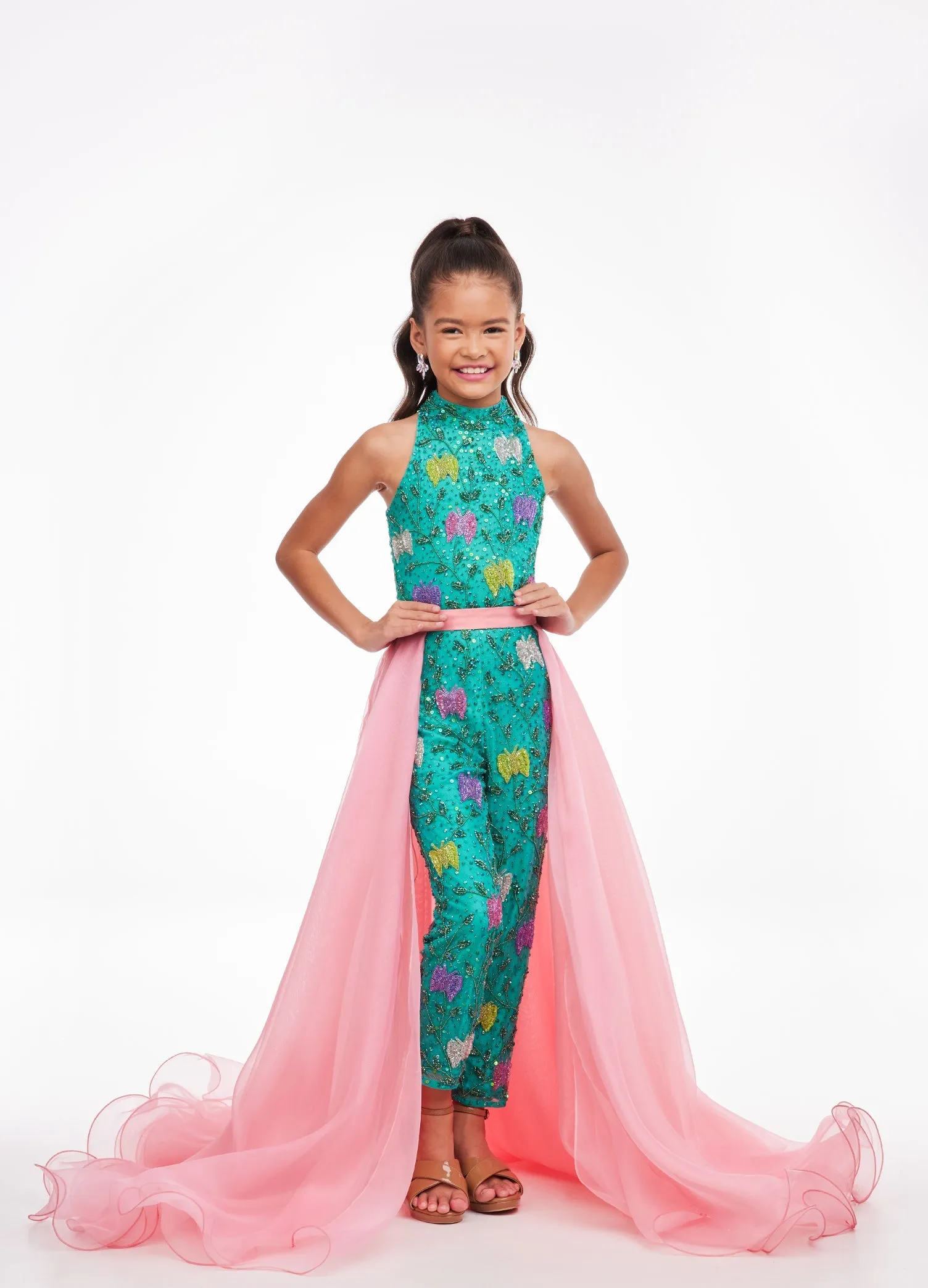 Ashley Lauren Kids 8067 Size 8, 12 Coral Girls Organza Overskirt with Wire Hem Fun Fashion Pageant Girls