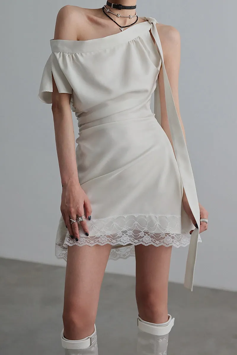 Asymmetric Slanted Shoulder Tie Dress