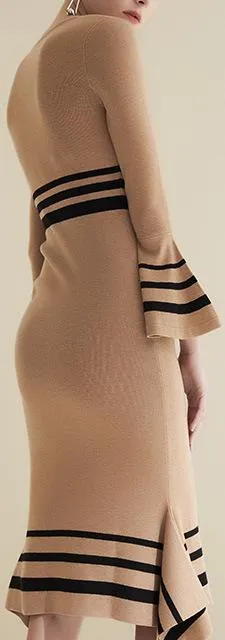 Asymmetric Striped Knit Dress