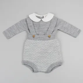 Baby Boys Grey Knitted Outfit - Jam Pants, Braces and Jumper