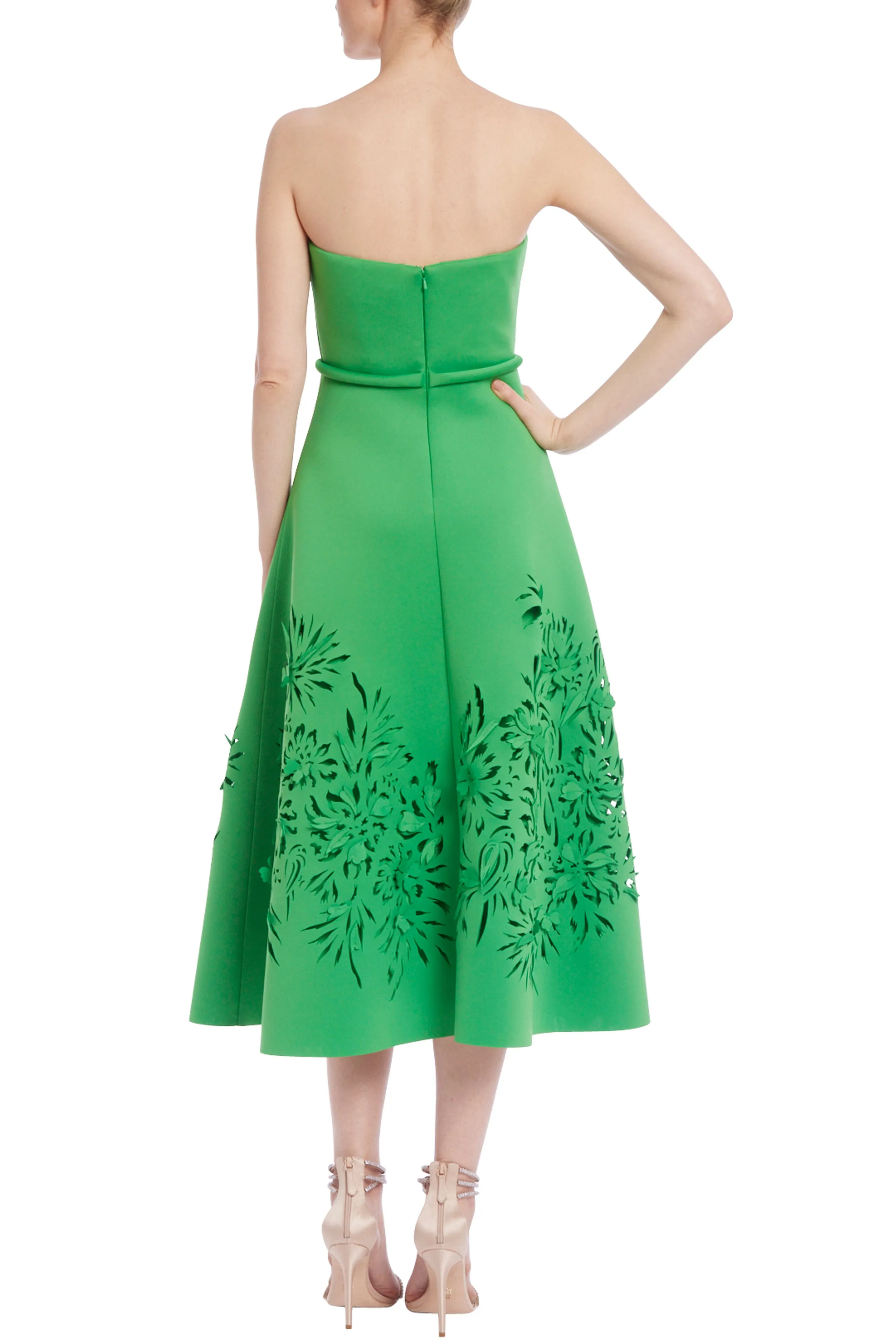 Badgley Mischka Strapless Laser-Cut Floral Dress