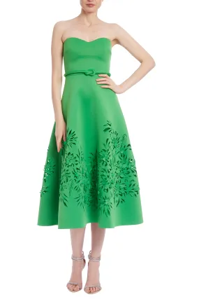 Badgley Mischka Strapless Laser-Cut Floral Dress