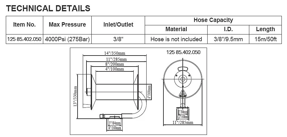 BAR Wall Mounted Manual Hose Reel (*)