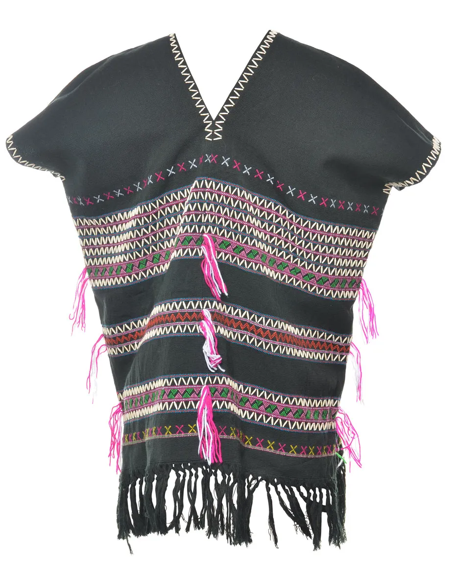 Beaded Black Poncho - L