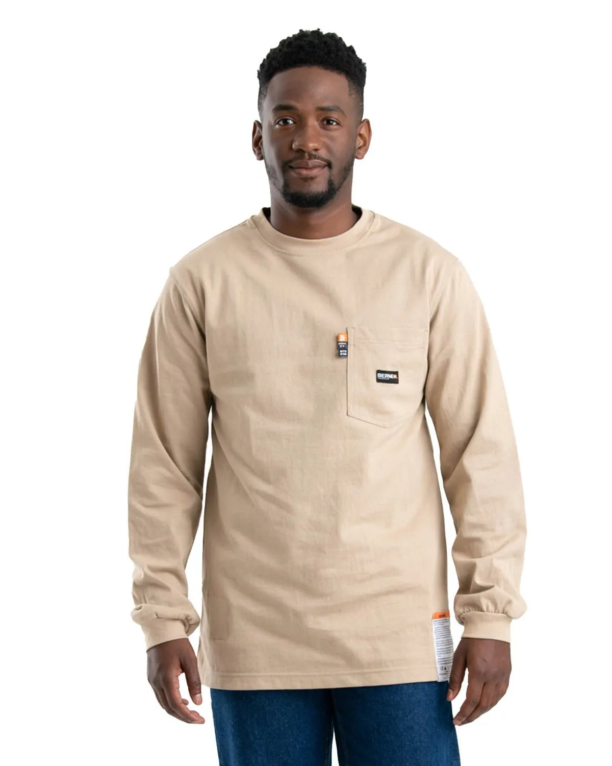 Berne Mens Khaki 100% Cotton FR Crew Neck T-Shirt S/S