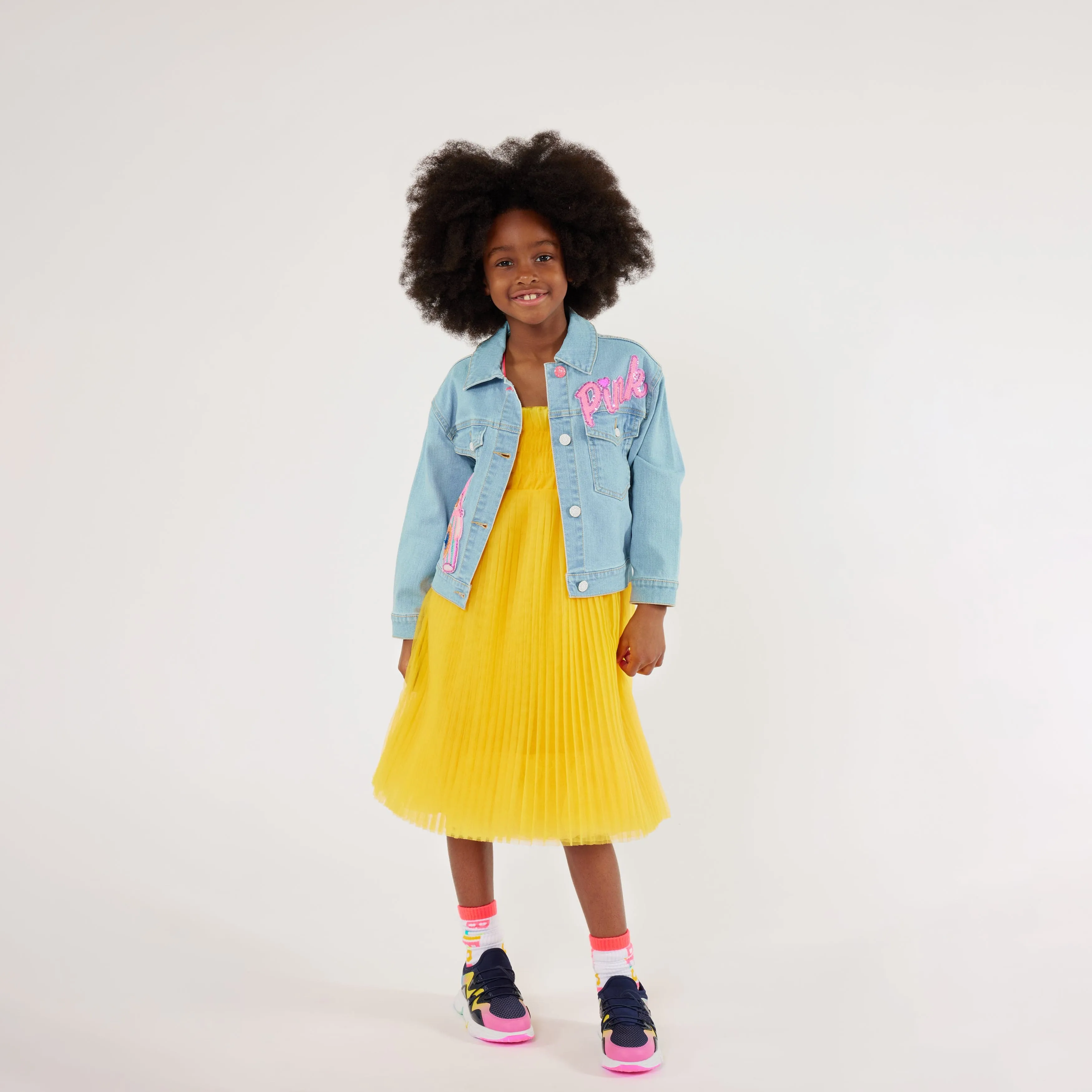 Billieblush Girls Pleated Tulle Dress in Yellow