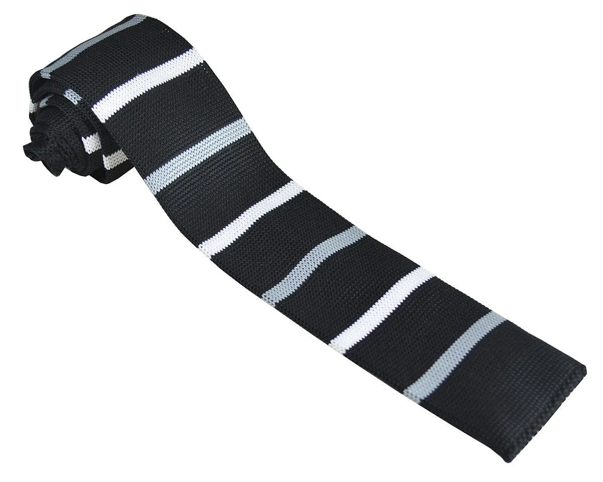 Black and White Striped Knit Tie by Paul Malone