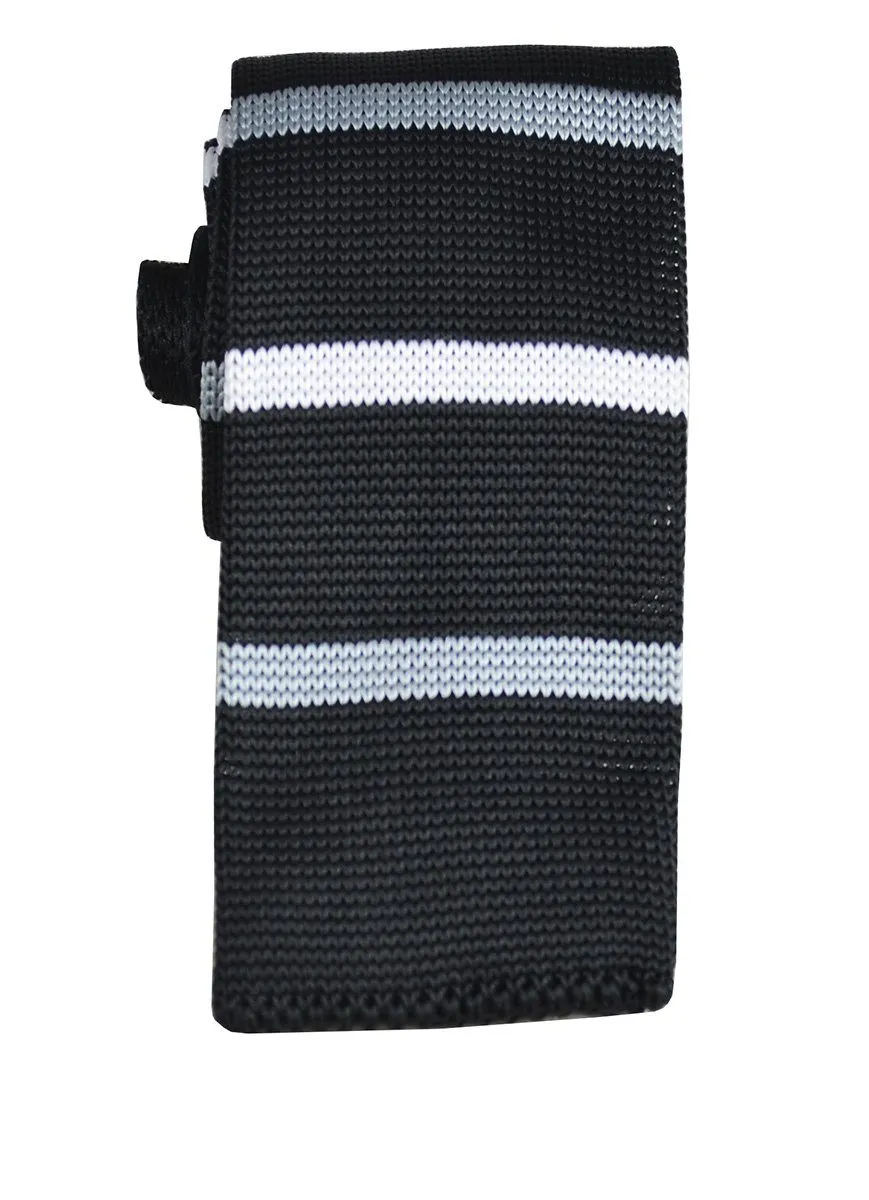 Black and White Striped Knit Tie by Paul Malone