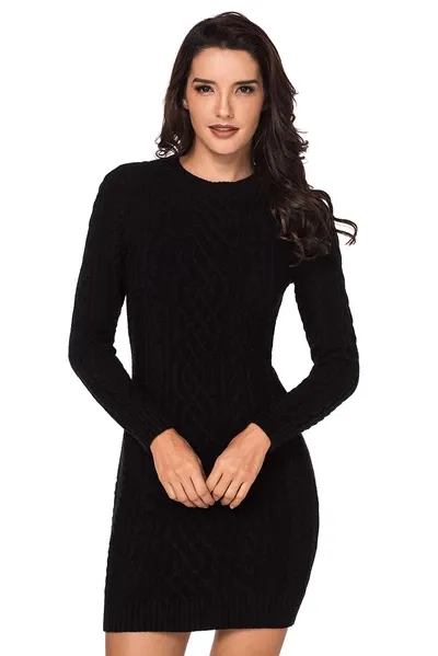 Black Cowl Neck Cable Knit Sweater Dress