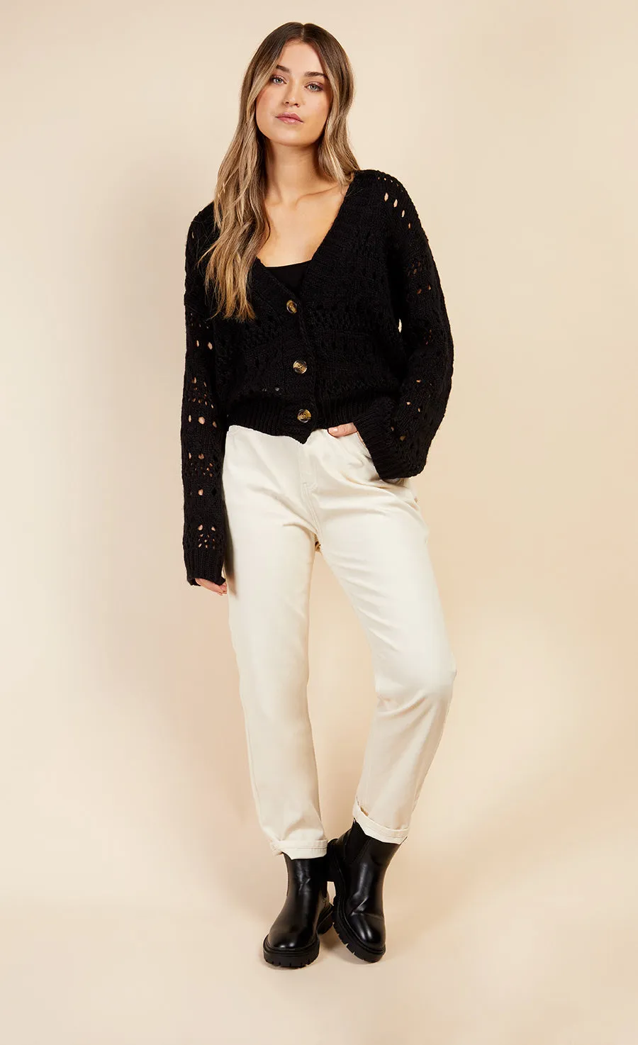 Black Open Knit Cardigan by Vogue Williams