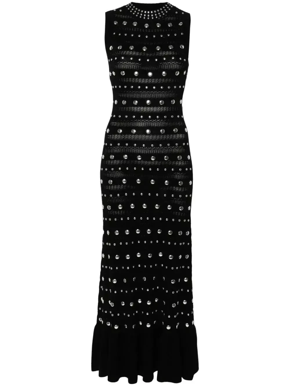 Black Stretch Knit Stud-Embellished Dress