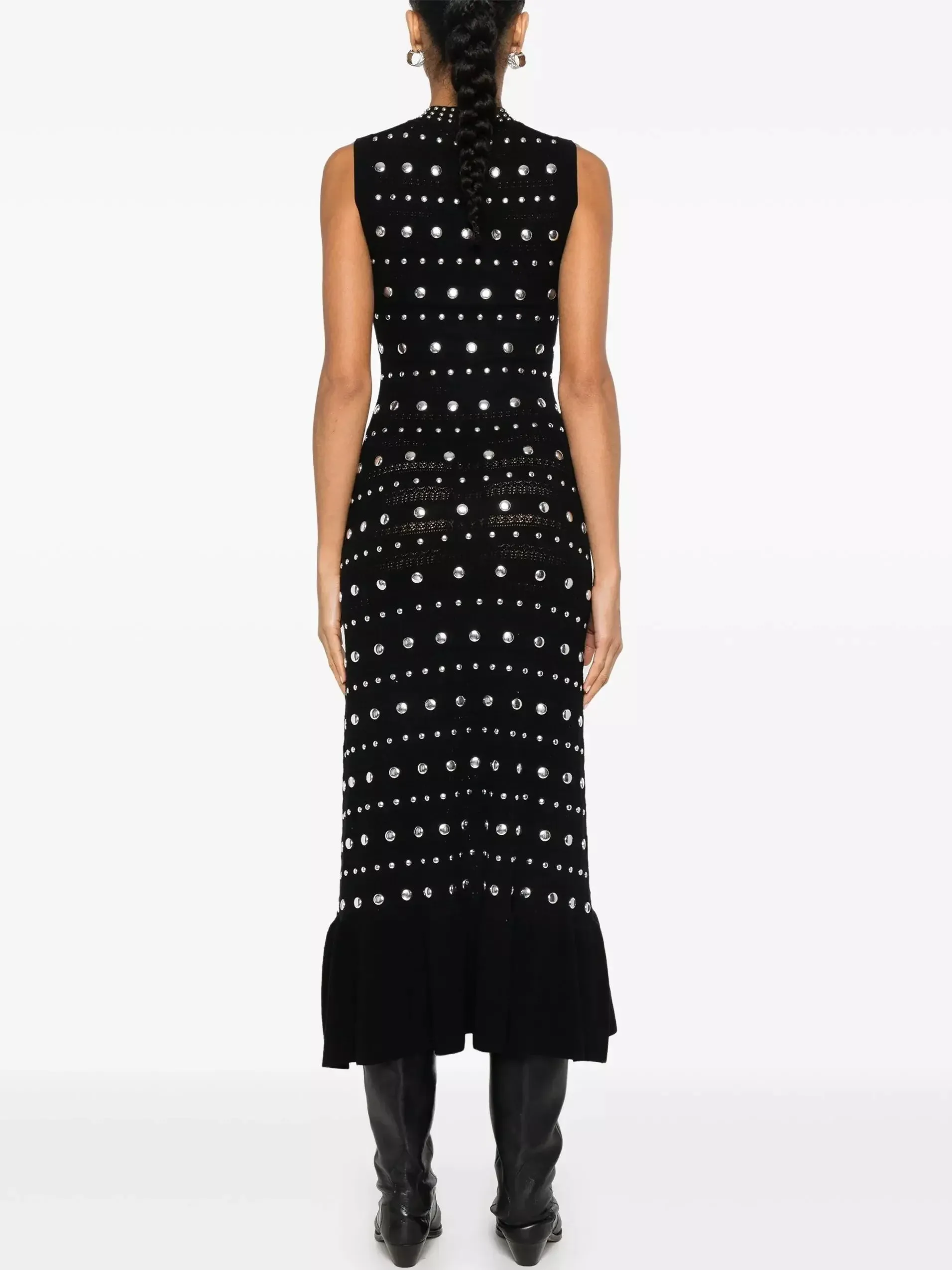 Black Stretch Knit Stud-Embellished Dress