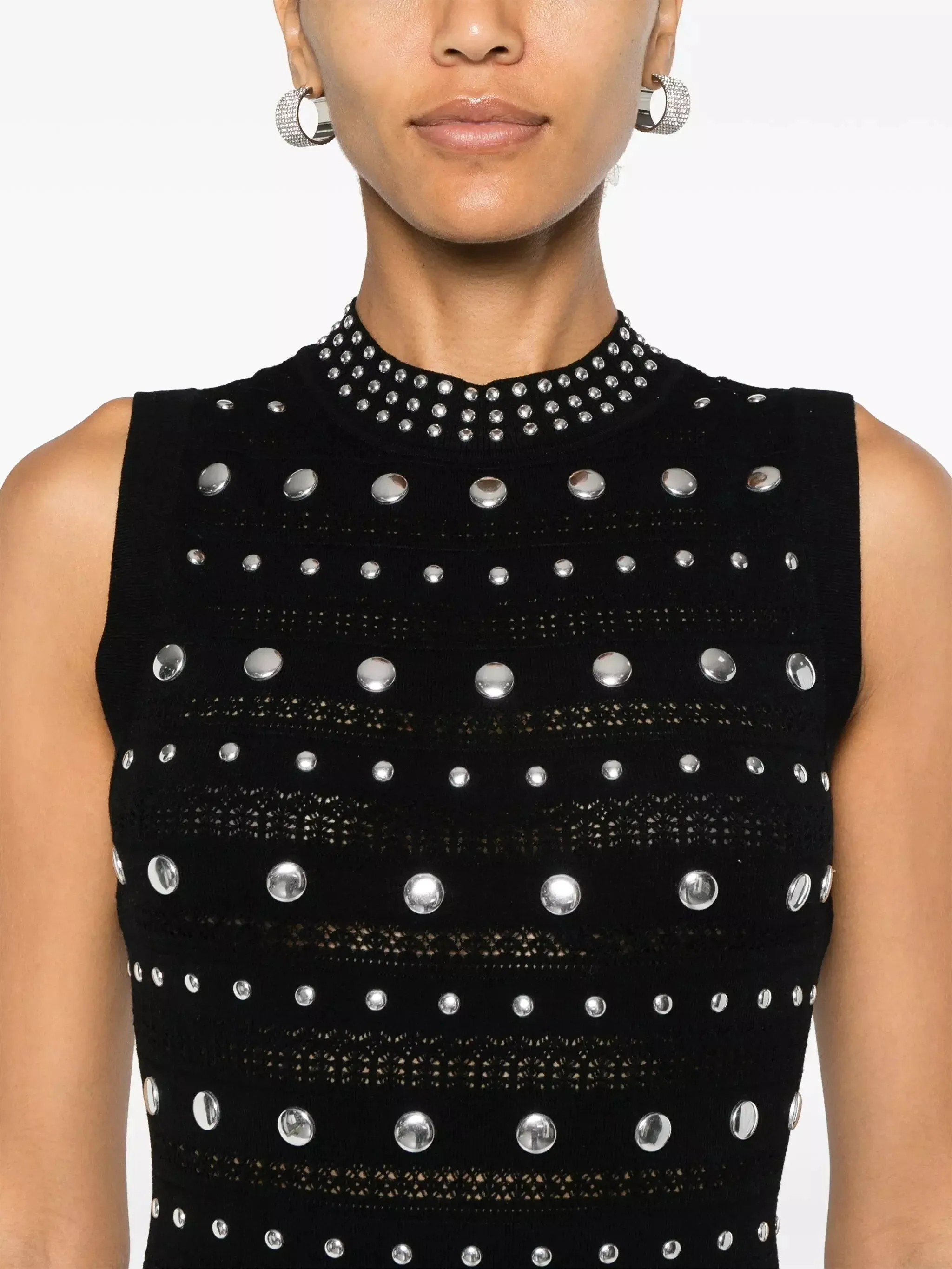 Black Stretch Knit Stud-Embellished Dress