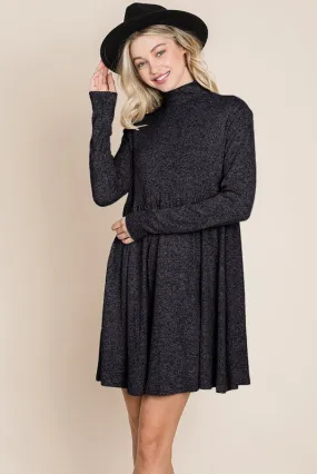 Black Turtle Neck Hacci Pleated layered Swing Dress