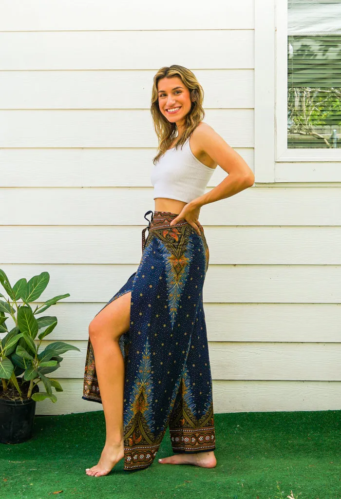 Blue Peacock Palazzo Wrap Pants