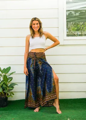 Blue Peacock Palazzo Wrap Pants