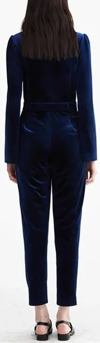 Blue Velvet Split-Sleeve Jumpsuit