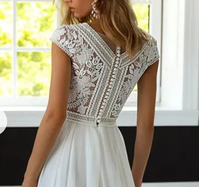 Boho Chiffon A Line Beach Wedding Dress Bohemian V Neck Bridal Gown