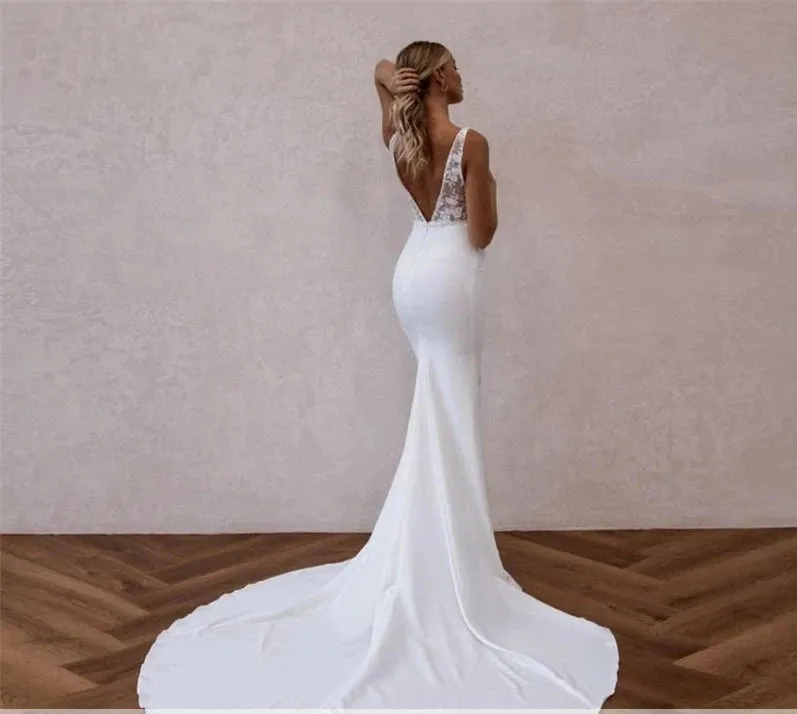 Boho Lace Mermaid Wedding Dress Elegant Bridal Gown