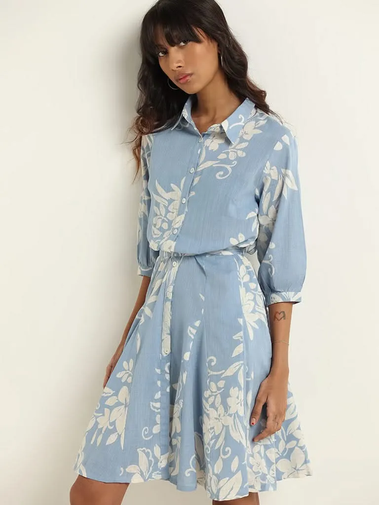 Bombay Paisley Blue Cotton Tie- Belt Dress