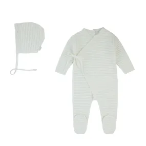 Bondoux Pointelle Wrap Knit Footie W/Bonnet