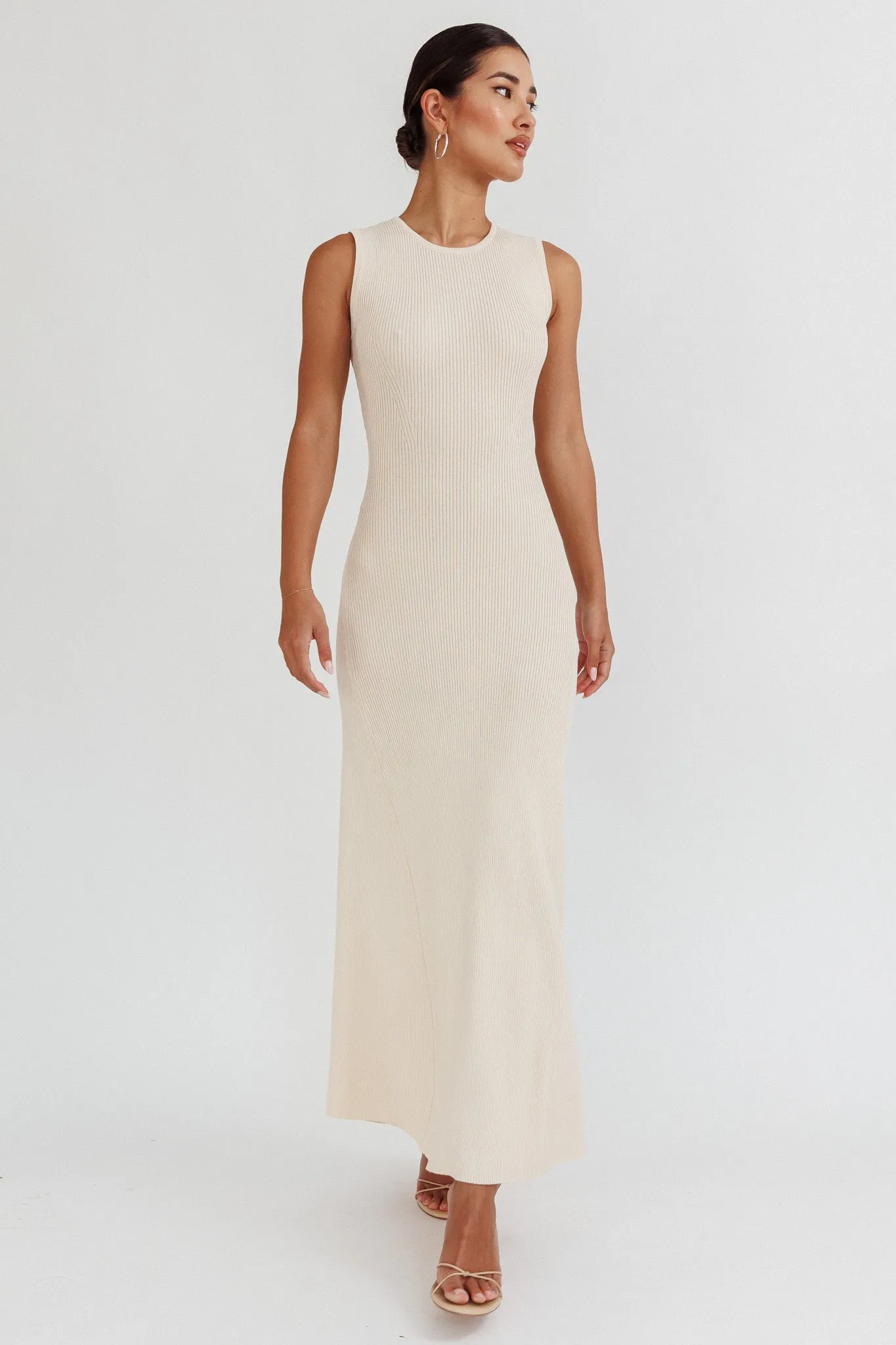 Braylee Sleeveless Ribbed Knit Maxi Dress Cream