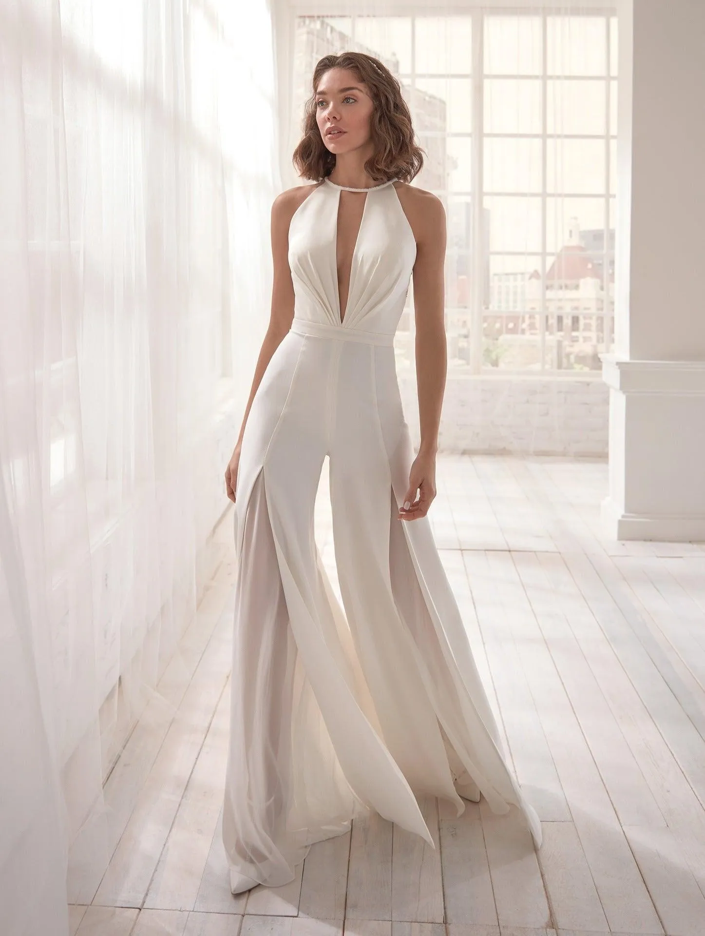 Bridal Jumpsuit with Embroidered Back