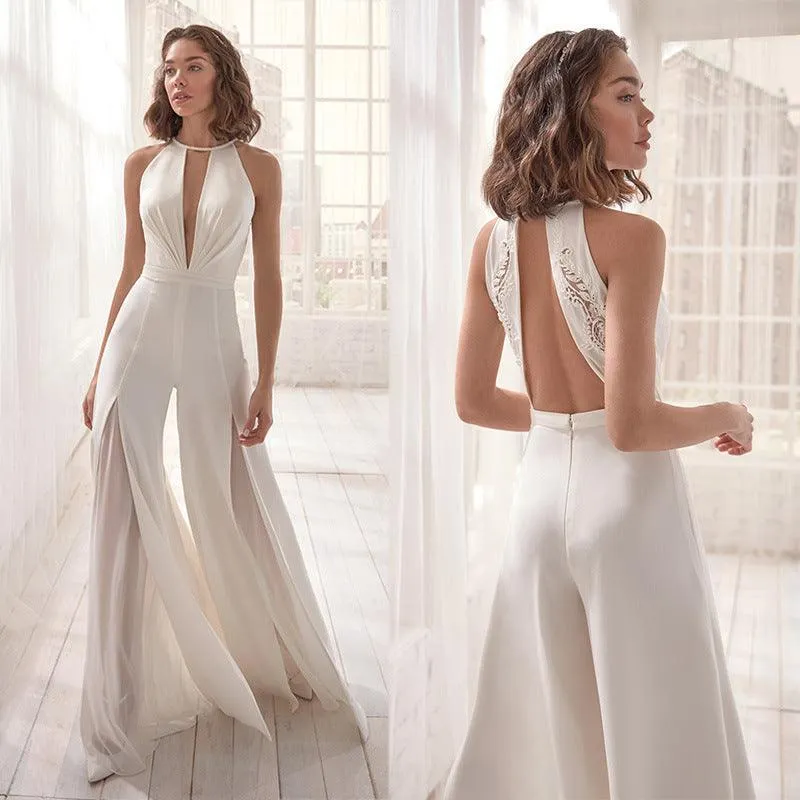 Bridal Jumpsuit with Embroidered Back