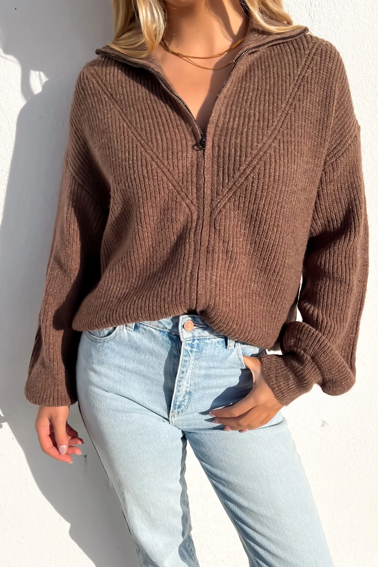 Brie Knit Zip Jumper Brown