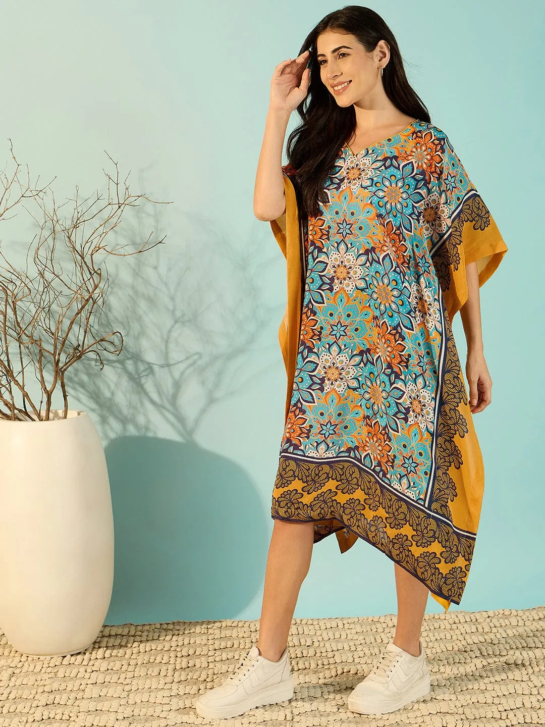 Bright Patterned Floral Kaftan Dress