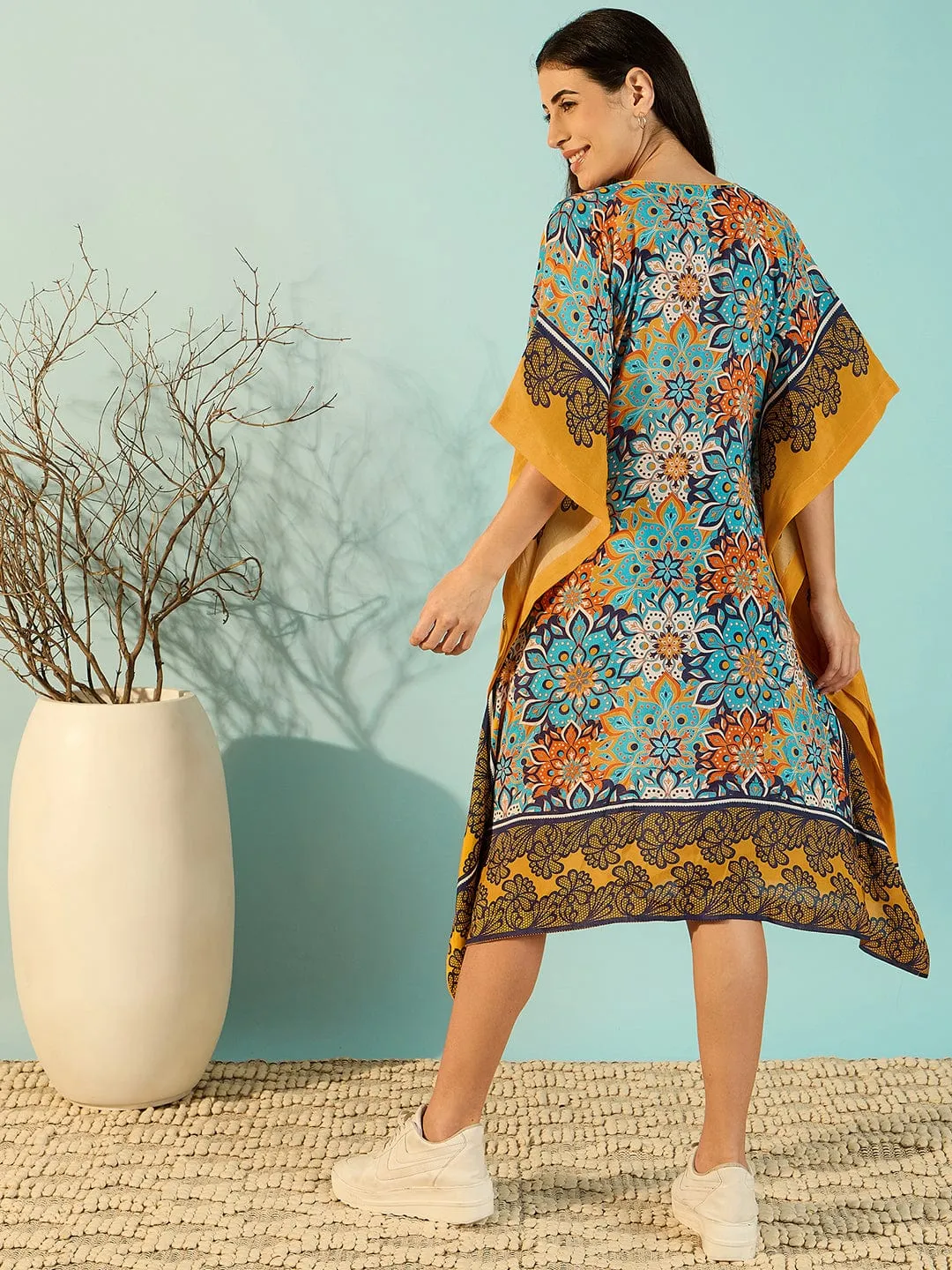 Bright Patterned Floral Kaftan Dress