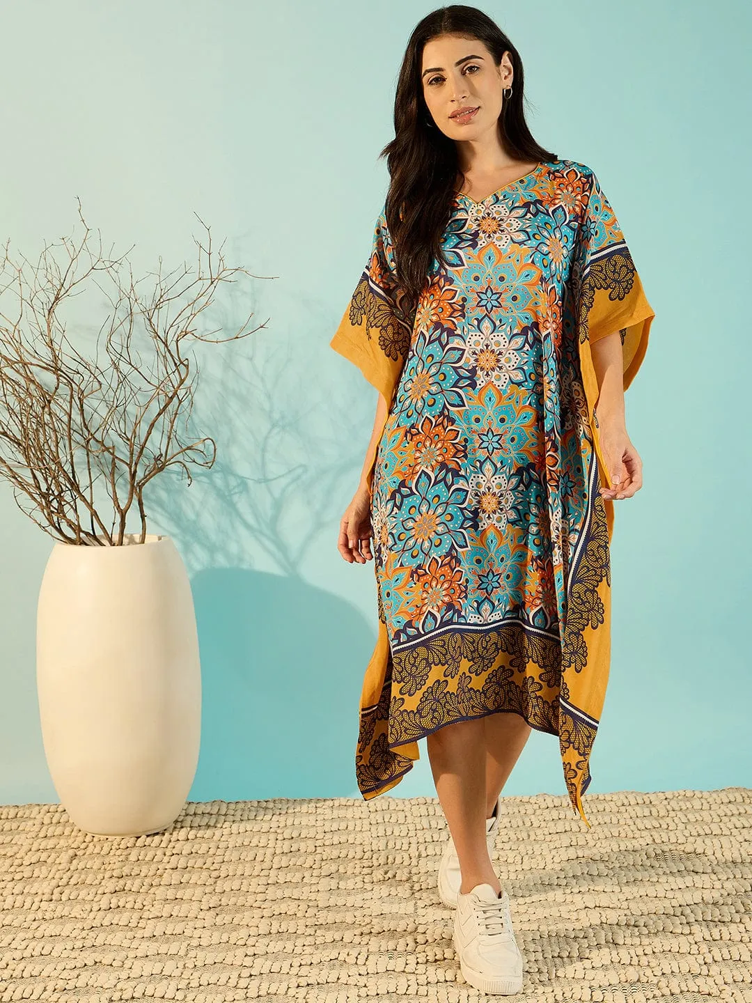 Bright Patterned Floral Kaftan Dress