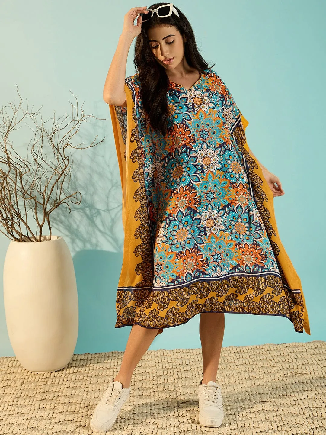 Bright Patterned Floral Kaftan Dress